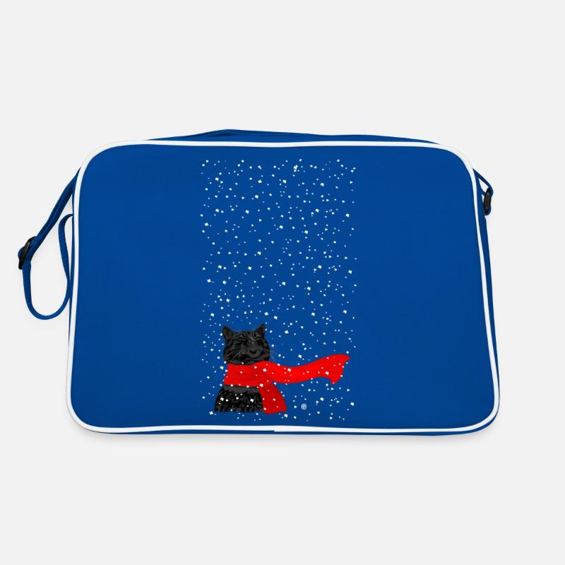 Schneekatze (schwarz) - Retro Tasche - Blau/Weiß