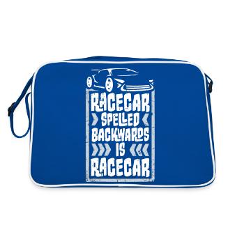 Funny Racecar Spelled Backwards Is Race Car Driver - Retro Bag - blue/white - Back