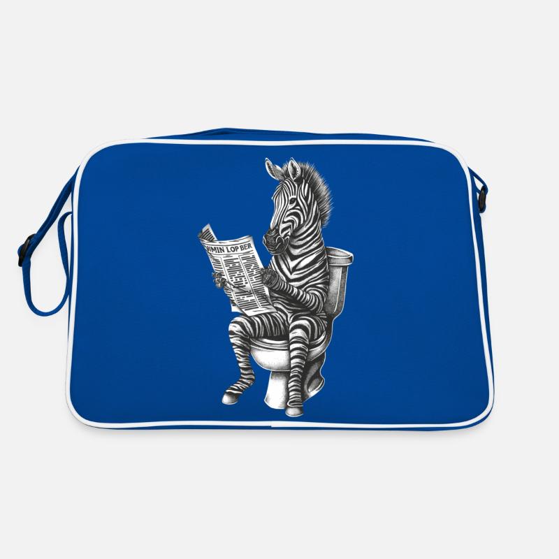 Zebra auf Toilette - Retro Tasche - Blau/Weiß