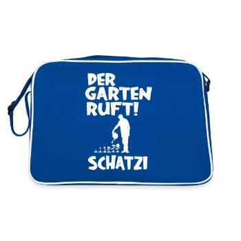 DER GARTEN RUFT SCHATZI T-SHIRT GESCHENKIDEE - Retro Tasche - Blau/Weiß - Hinten