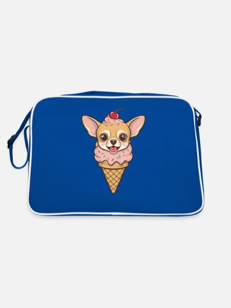 Süßer Chihuahua als Waffeleis - Retro Tasche - Blau/Weiß - Hinten
