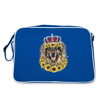 Chien Leonberger avec couronne et tournesols - Sac Retro - bleu/blanc - Dos