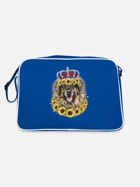 Leonberger Dog with Crown and Sunflowers - Retro Bag - blue/white - Back