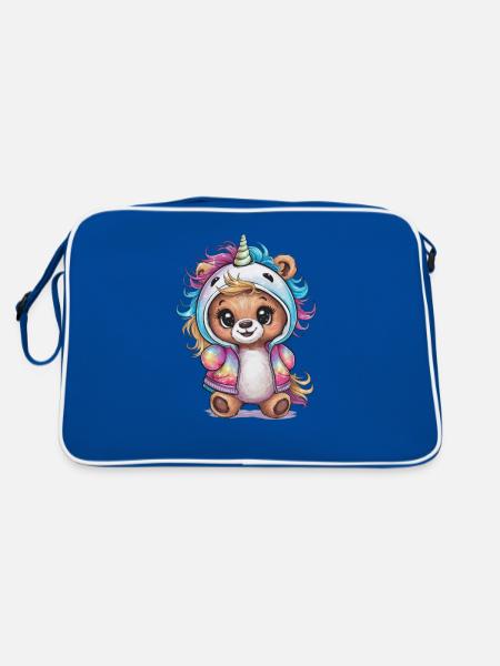 Teddybär Einhorn im Kawaii Look - Retro Tasche - Blau/Weiß - Hinten