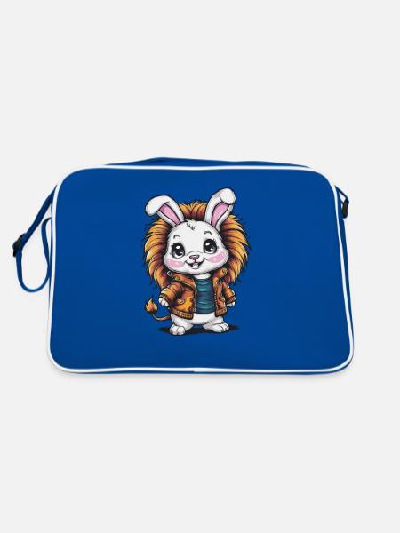 Kawaii Pig with Lion Outfit - Retro Bag - blue/white - Back