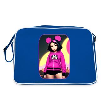 Cute anime manga girl with pink mice ears - Retro Bag - blue/white - Back