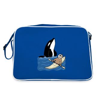 Eskimo child with kayak and orca - Retro Bag - blue/white - Back
