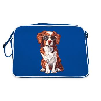Epagneul Breton, Chien breton, chien, lunettes de soleil - Sac Retro - bleu/blanc - Dos