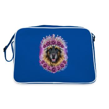 Chien Leonberger avec couronne et roses - Sac Retro - bleu/blanc - Dos