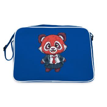 Red Kawaii Panda Wearing School Uniform - Retro Bag - blue/white - Back