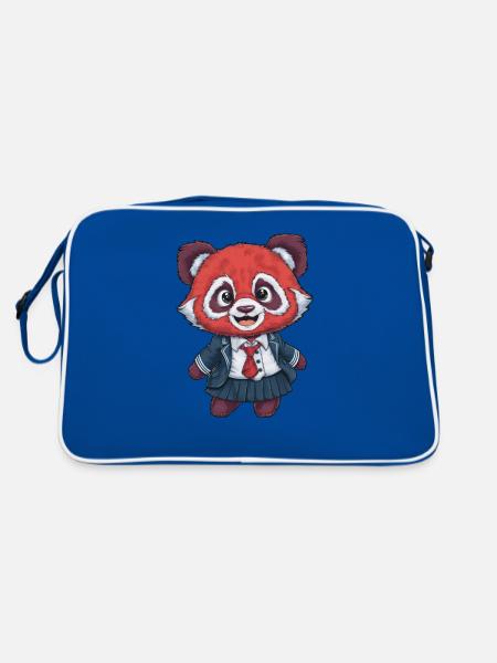 Roter Kawaii Panda trägt Schuluniform - Retro Tasche - Blau/Weiß - Hinten