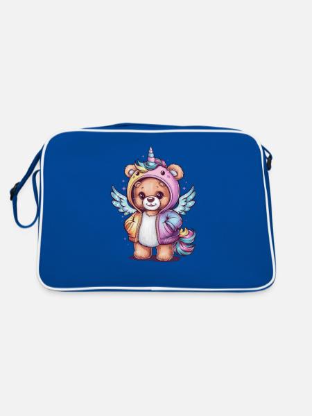 Teddy bear unicorn in kawaii look - Retro Bag - blue/white - Back
