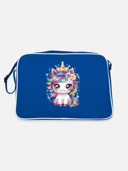 Unicorn with flowers and crown in kawaii look - Retro Bag - blue/white - Back