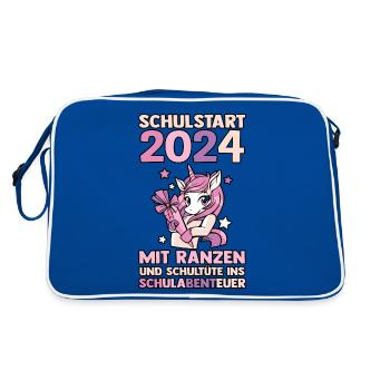 Inscription de la rentrée scolaire des écoliers de 1ère année - Sac Retro - bleu/blanc - Dos