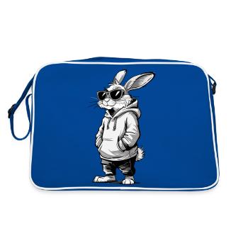 Cooler Osterhase Häschen Frohe Ostern Geschenk - Retro Tasche - Blau/Weiß - Hinten