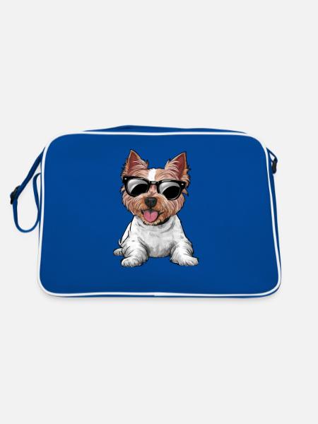 Cartoon West Highland Terriermit Sonnenbrille - Retro Tasche - Blau/Weiß - Hinten