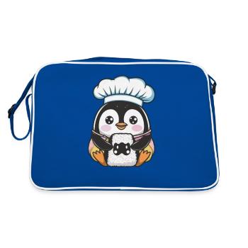 Pingouin kawaii avec boule de riz Onigiri - Sac Retro - bleu/blanc - Dos