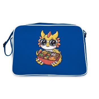 Süßer Cartoon Kawaii Drache mit großer Lunch Box - Retro Tasche - Blau/Weiß - Hinten
