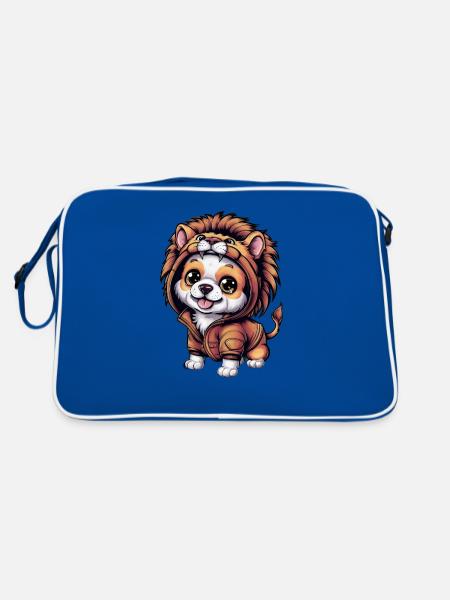 Kawaii Dog in Lion Outfit - Retro Bag - blue/white - Back