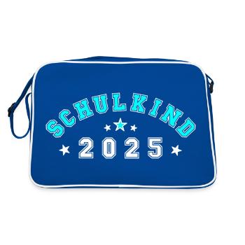 Einschulung Erstklässler Schulkind 2025 - Retro Tasche - Blau/Weiß - Hinten