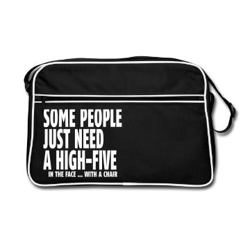 some people need a high five in the face I - Retro Tasche - Schwarz/Weiß - Vorne