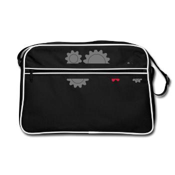 Zahnräder, Teamwork - Retro Tasche - Schwarz/Weiß - Vorne