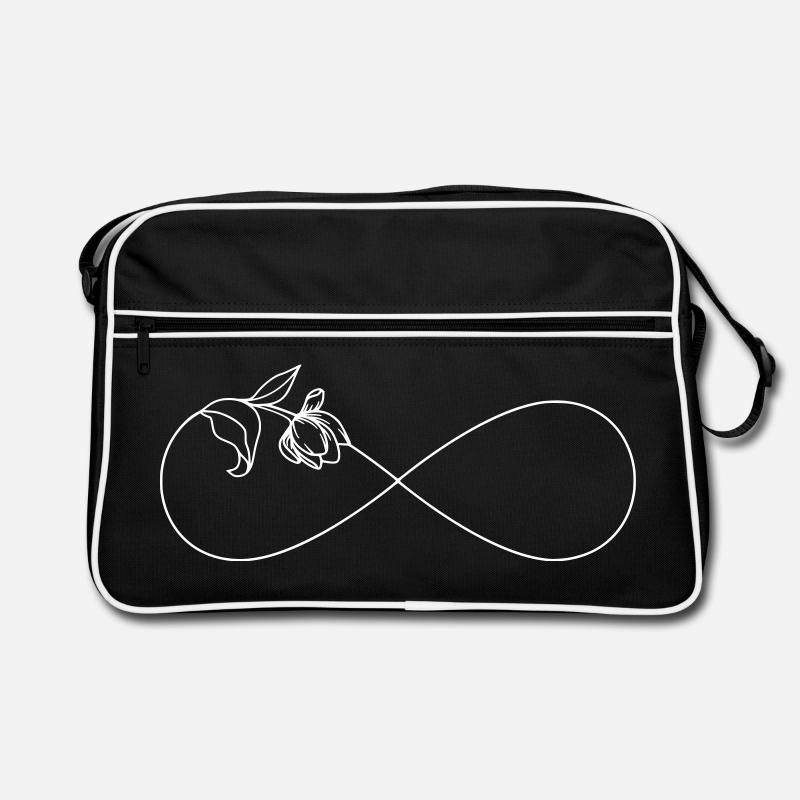 Schlichtes Unendlichkeitssymbol Infinity mit Blume Retro Tasche
