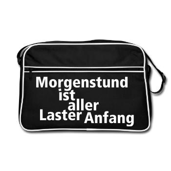 Morgenstund ist aller Laster Anfang - Retro Tasche - Schwarz/Weiß - Vorne