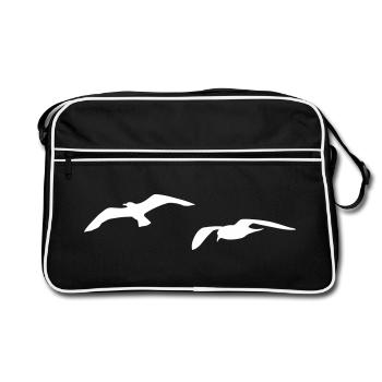 möwe möwen sea gull seagull hafen beach hamburg - Retro Tasche - Schwarz/Weiß - Vorne