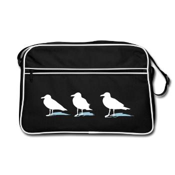 möwe seagull gull vogel hafen hamburg maritim meer - Retro Tasche - Schwarz/Weiß - Vorne