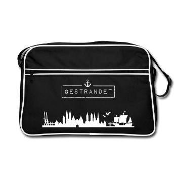 Skyline de la ville hanséatique de Lübeck | Bloqué | HL - Sac Retro - noir/blanc - Devant