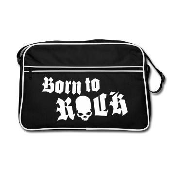 born_to_rock_skull_1c - Retro Bag - black/white - Front