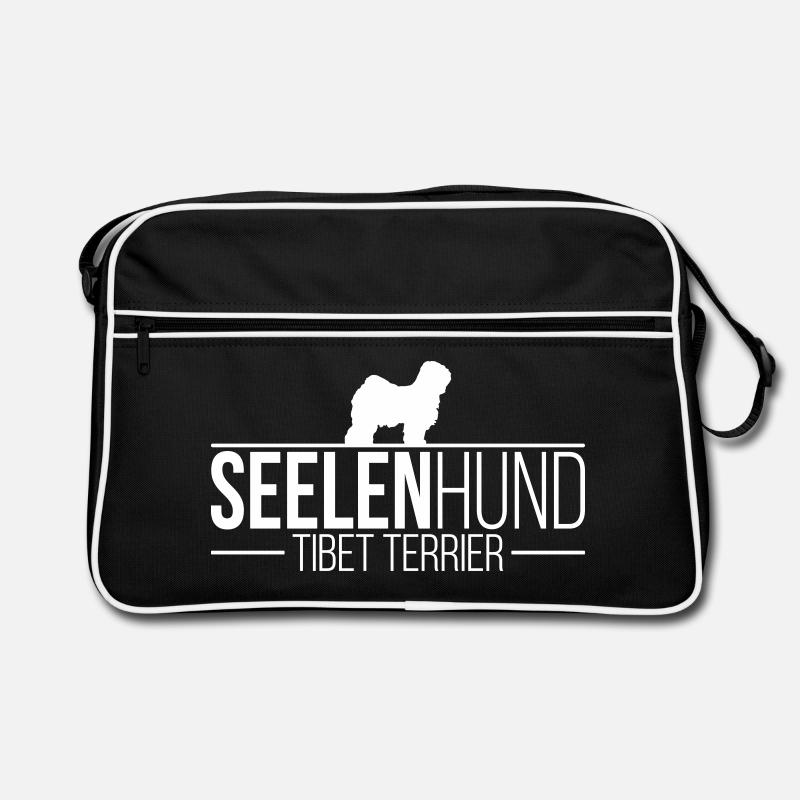 TIBET TERRIER Seelenhund Hunde Spruch Wilsigns - Retro Tasche - Schwarz/Weiß