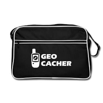 Geocaching GPS Geocacher - Retro Tasche - Schwarz/Weiß - Vorne