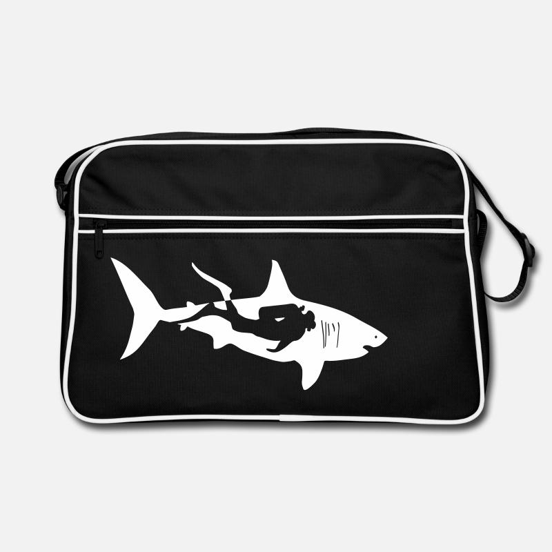 scuba diving diver shark jaws whale dolphin Retro Bag
