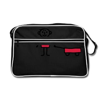 Junge mit Bollerwagen - V2 - Retro Tasche - Schwarz/Weiß - Vorne