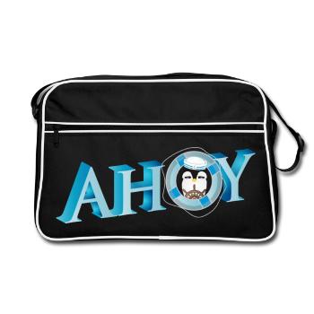englischer Seemannsgruß Ahoy mit Pinguin Seemann - Retro Tasche - Schwarz/Weiß - Vorne