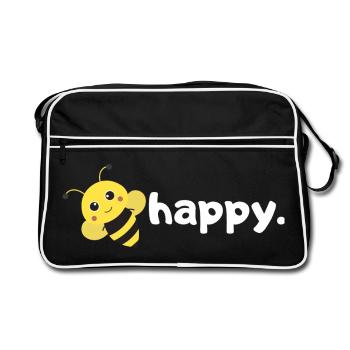 Abeille heureuse. Sois heureux. |conception d’abeille de jeu de mots drôle| - Sac Retro - noir/blanc - Devant