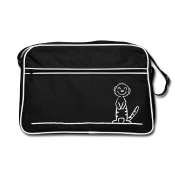 Erdmännchen Line Art Surikate Tiermotiv Humor - Retro Tasche - Schwarz/Weiß - Vorne