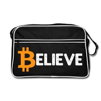 Bitcoin Logo Vintage Believe Crypto BTC Blockchain - Sac Retro - noir/blanc - Devant