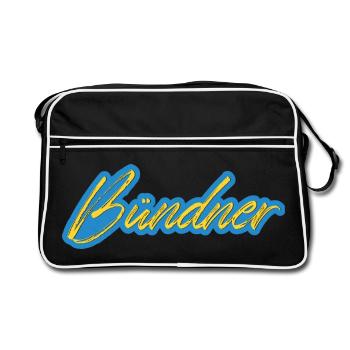 Bündner Schriftzug gelb-blau - Retro Tasche - Schwarz/Weiß - Vorne
