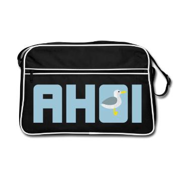 Ahoi Möwe hellblau Küste maritim Meer Schiff Hanse - Retro Tasche - Schwarz/Weiß - Vorne