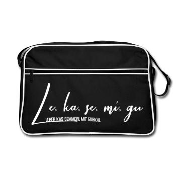 Österreichisch / Bayrische Leberkas Le.ka.se.mi.gu - Retro Tasche - Schwarz/Weiß - Vorne