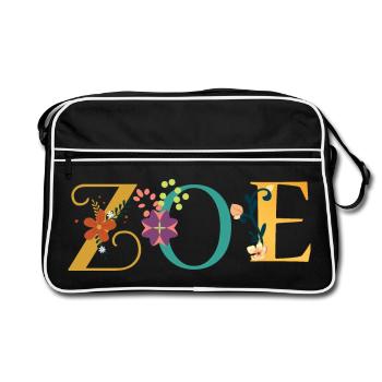 Art du prénom ZOE avec fleurs brodées - Sac Retro - noir/blanc - Devant