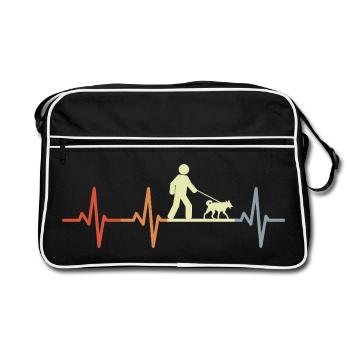 Hundehalter Herzschlag - Retro Tasche - Schwarz/Weiß - Vorne