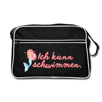 Ich kann schwimmen – Meerjungfrau Mädchen - Retro Tasche - Schwarz/Weiß - Vorne