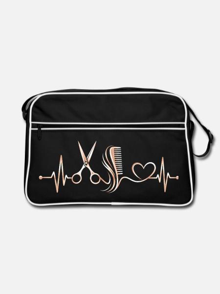 Friseurin Haarstil Herzschlag - Retro Tasche - Schwarz/Weiß
