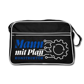 Mann mit Plan - Konstruktör, Konstrukteur - Retro Tasche - Schwarz/Weiß - Vorne