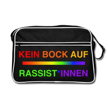 Kein Bock auf Rassist*innen Regenbogen - Retro Tasche - Schwarz/Weiß - Vorne