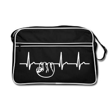 Sloth ECG Curve - Heart Curve - Pulse - Retro Bag - black/white - Front